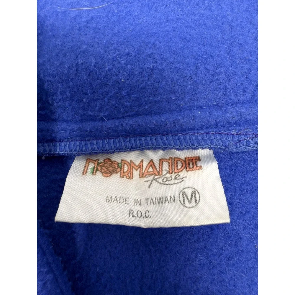 Vintage 80s Normandee Rose Blue Fleece Pullover Shawl Neck Sweatshirt Medium‎